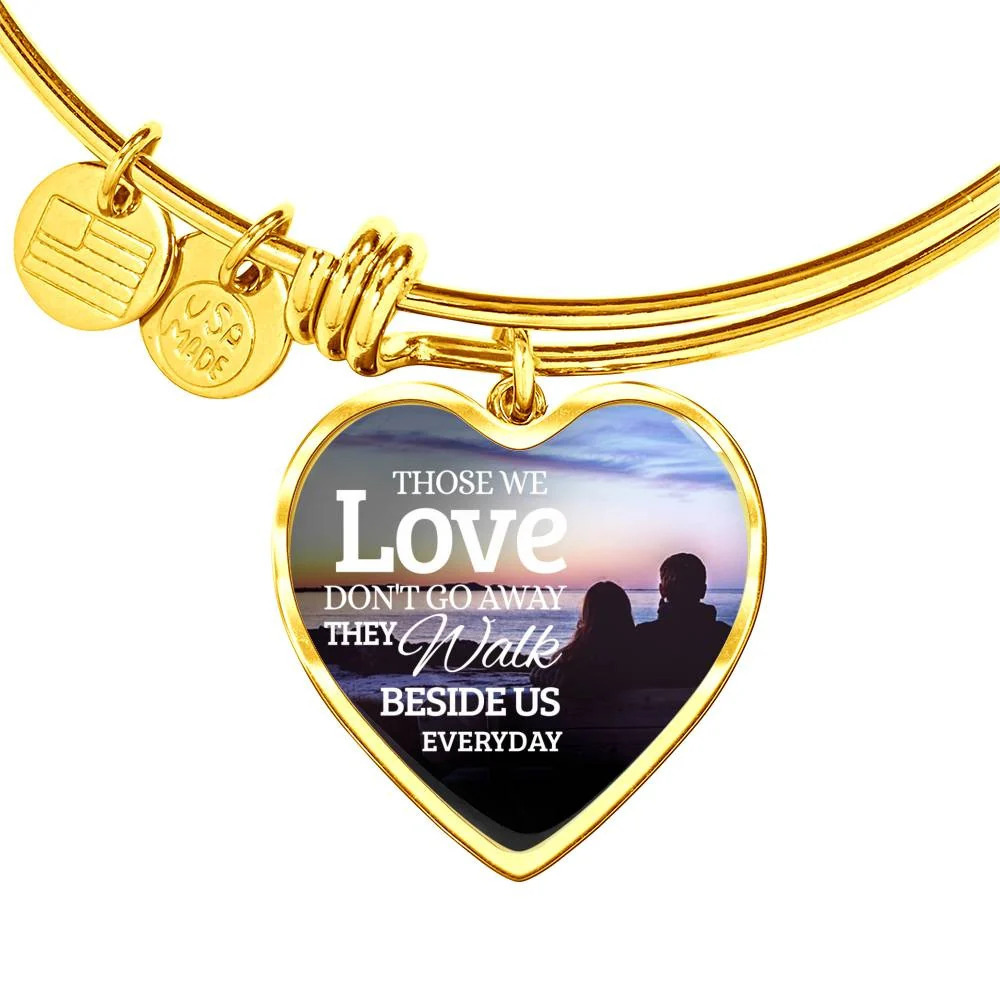 Those We Love Don't Go Away Personalized Engraved Gold Heart Bangle Bracelet Cu